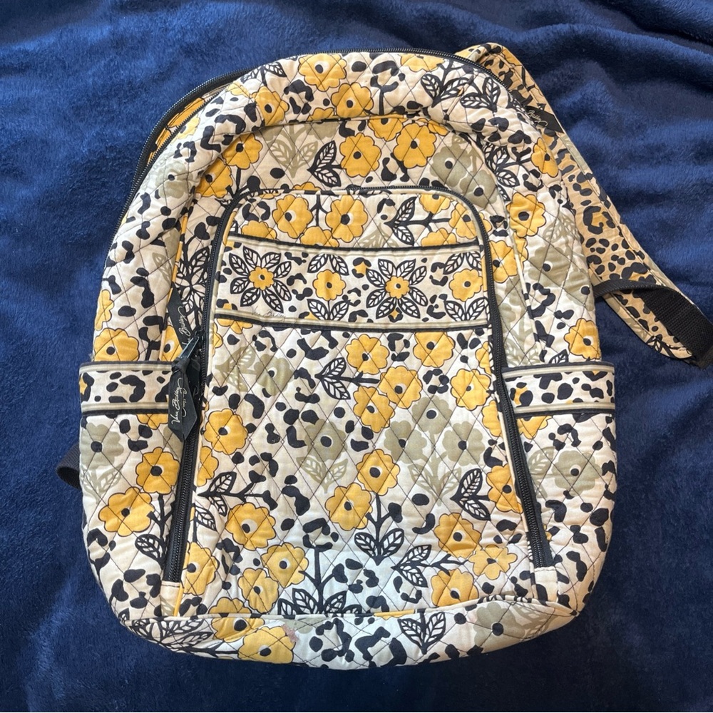 Vera Bradley Yellow and Black Floral Quilted Backpack